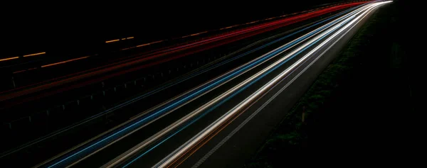 Luci Auto Movimento Notte Lunga Esposizione — Foto Stock