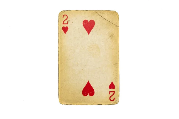 白に隔離された古い汚れたポーカーカード — ストック写真