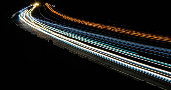 Lights Cars Night Long Exposure — Stock Photo, Image