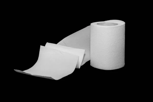 Wit Toiletpapier Een Zwarte Geïsoleerde Achtergrond — Stockfoto