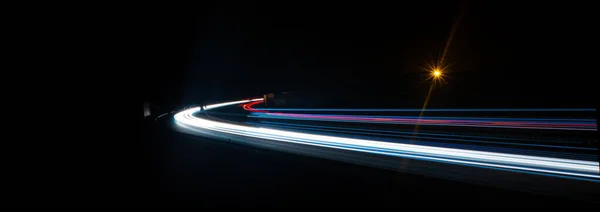 Luces Coches Con Noche Larga Exposición — Foto de Stock