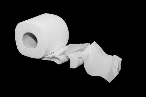 White Toilet Paper Black Isolated Background — Stock Photo, Image