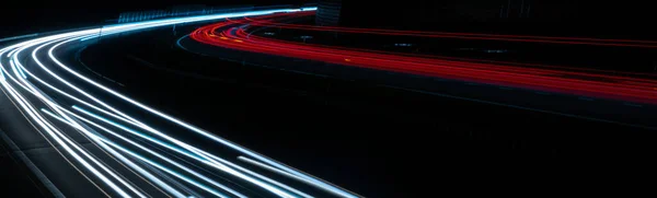 Luces Coches Con Noche Larga Exposición — Foto de Stock