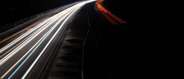 Luces Coches Con Noche Larga Exposición —  Fotos de Stock