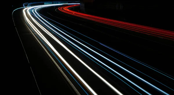 Luzes Carros Com Noite Exposição Prolongada — Fotografia de Stock