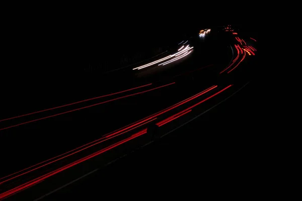 Światła Samochodów Nocy Długotrwałe Narażenie — Zdjęcie stockowe
