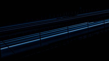 Geceleri mavi araba ışıkları. uzun pozlama