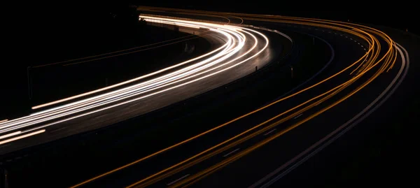 Luces Coches Con Noche Larga Exposición — Foto de Stock