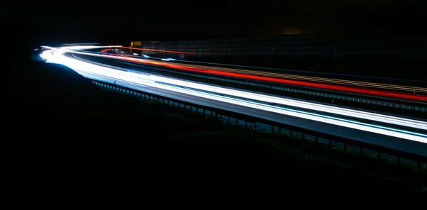 Luces Coches Con Noche Larga Exposición — Foto de Stock