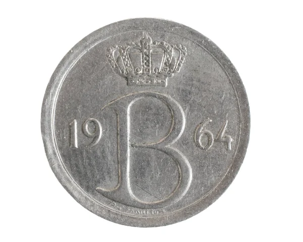 比利时25厘米硬币 白色孤立背景 — 图库照片