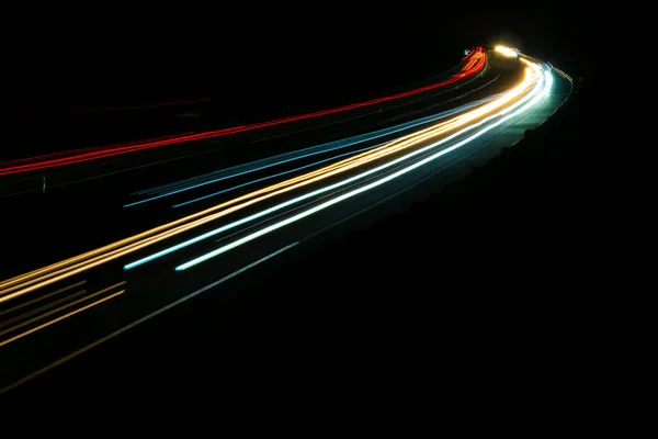 Lights Cars Night Long Exposure — Stock Photo, Image