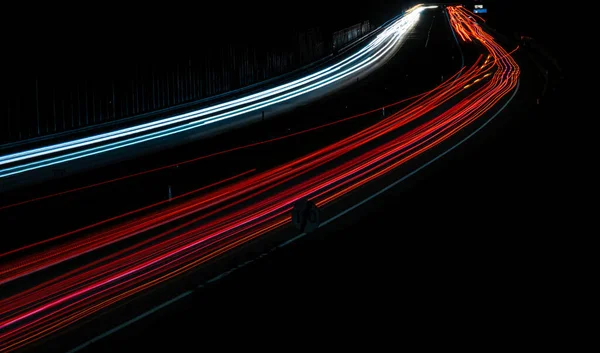 Światła Samochodów Nocy Długotrwałe Narażenie — Zdjęcie stockowe