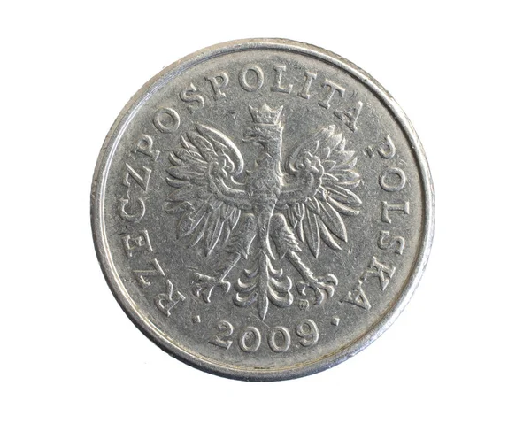 Una Moneda Zloty Polaca Sobre Fondo Blanco Aislado — Foto de Stock
