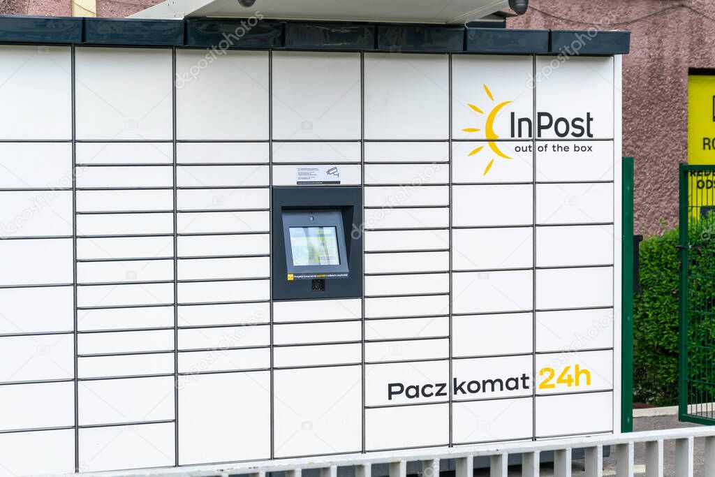 Krakow, Poland -17.06.2022- Parcel locker of Inpost in Krakow