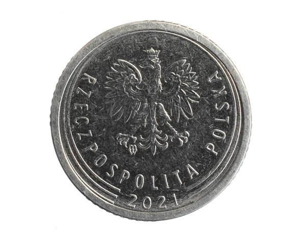 Πολωνία Δέκα Λεπτά Κέρμα Λευκό Απομονωμένο Φόντο — Φωτογραφία Αρχείου