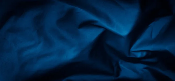 Geplooid Blauw Katoenen Materiaal Textuur Achtergrond — Stockfoto