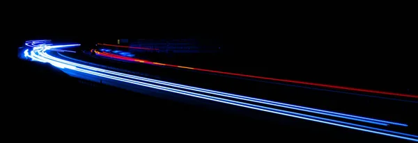 Luzes Carros Com Noite Exposição Prolongada — Fotografia de Stock