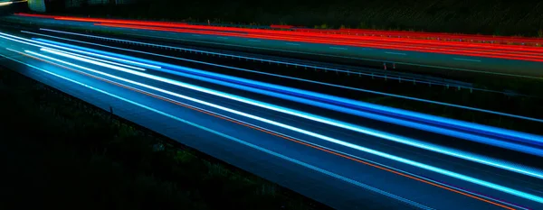 Luces Coches Con Noche Larga Exposición — Foto de Stock