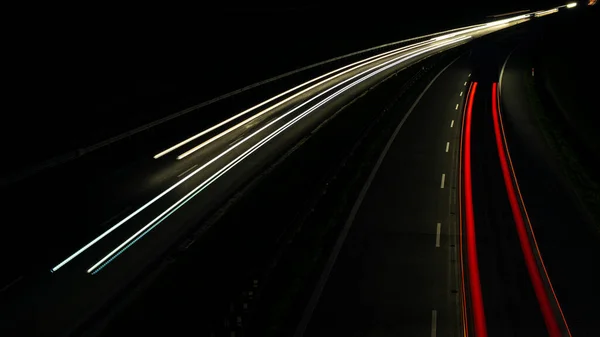 Luzes Carros Com Noite Exposição Prolongada — Fotografia de Stock