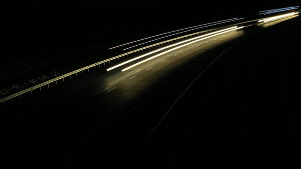 Luces Coches Con Noche Larga Exposición — Foto de Stock