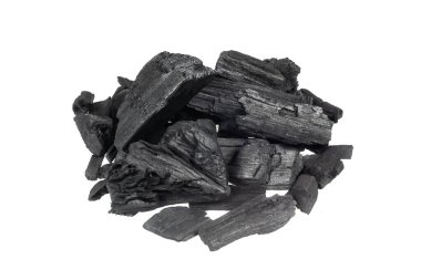 pieces of charcoal on a white isolated background