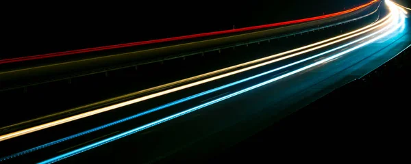 Luces Coches Con Noche Larga Exposición — Foto de Stock