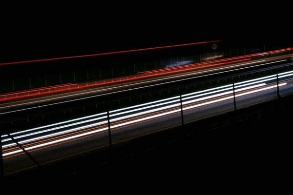 Lights Cars Night Long Exposure — Stock Photo, Image