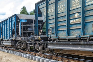 Mierzecice, Polonya - 31.08.2022 Mierzecice 'deki PKP kargo şirketinin vagonları