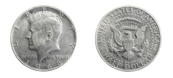 Halb Dollar Münze Isoliert Auf Weißem Hintergrund — Stockfoto