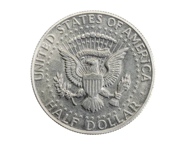Κέρματα Μισού Δολαρίου Που Απομονώνονται Λευκό Φόντο — Φωτογραφία Αρχείου
