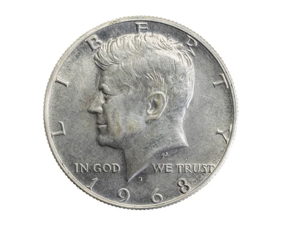 Κέρματα Μισού Δολαρίου Που Απομονώνονται Λευκό Φόντο — Φωτογραφία Αρχείου