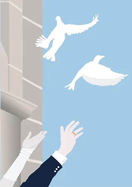 Dos palomas blancas el día de la boda — Archivo Imágenes Vectoriales