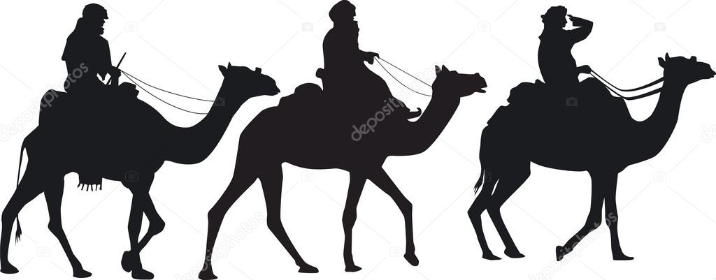 Three camel riders silhouettes