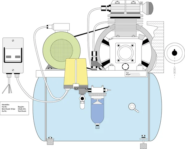 Un compresor con un gran tanque de aire comprimido — Vector de stock