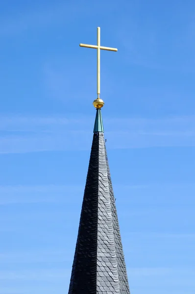 Steeple with golden cross — Stock Photo, Image