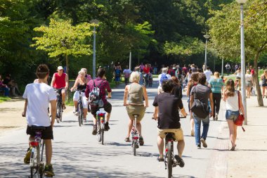 Amsterdam 'da kiralık bisikletli turistler