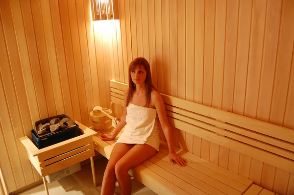 Beautiful girl in sauna — Stock Photo, Image