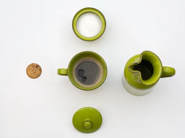 Geométrico belamente definido café da manhã com biscoitos e café preto — Fotografia de Stock