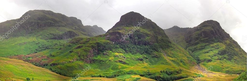 Highlands valley of scotland with mountains