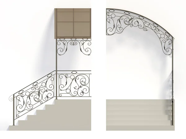 Escaleras de hierro forjado barandilla y dosel — Foto de Stock