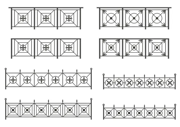 Vector set of silhouettes of iron fences — Stock Vector