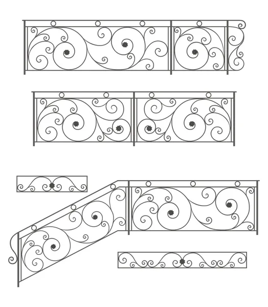 Vector set: wrought iron stairs railing, fence and grilles — Stock Vector