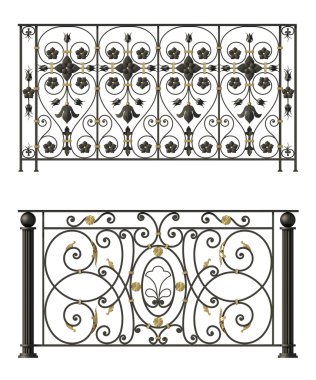 Iron fences with flowers and leaves clipart
