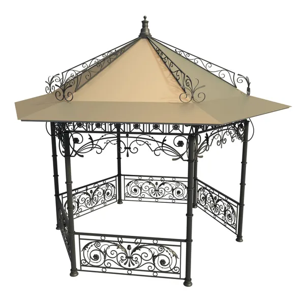 Wrought iron gazebo with flowers and leaves — Stock Photo, Image