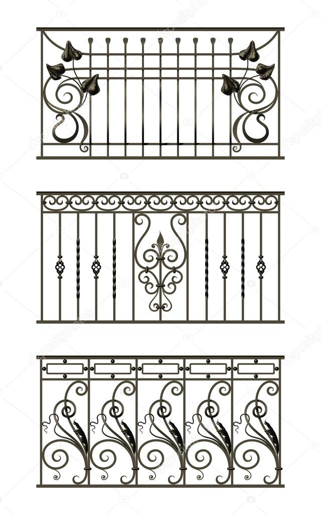 Set of silhouettes of iron fences