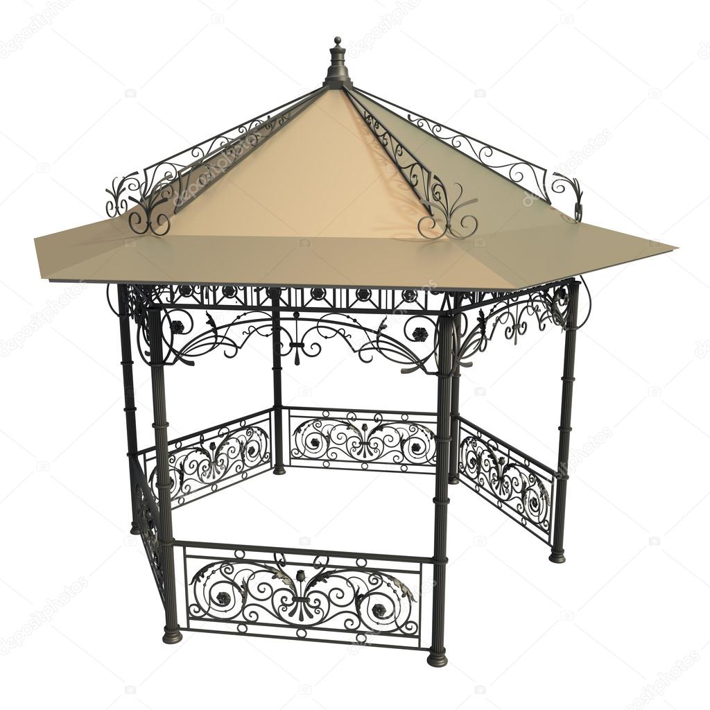 Wrought iron gazebo with flowers and leaves