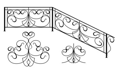Beyaz arka plan üzerinde izole demir çitler siluetleri kümesi