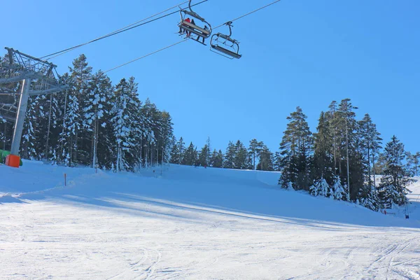 Station Ski Avec Pinède Par Une Journée Ensoleillée Bleue — Photo