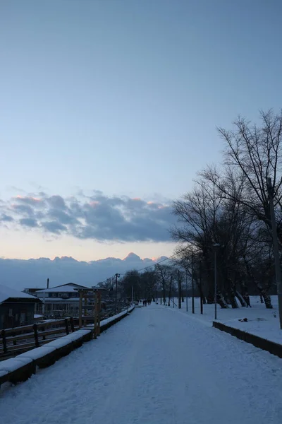 Winter Blauwe Dagen Zonsondergang Een Rivier — Stockfoto