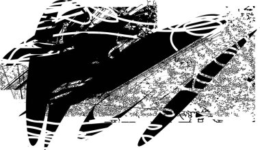 Siyah beyaz desenli sıkıntılı bir arka plan. Noktalar, lekeler, çizikler ve çizgiler. Soyut resimleme.